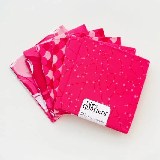 6 Fat Quarters - 3 Prints x 2 of Each Pink Scallop Constellation 100% Cotton Precut