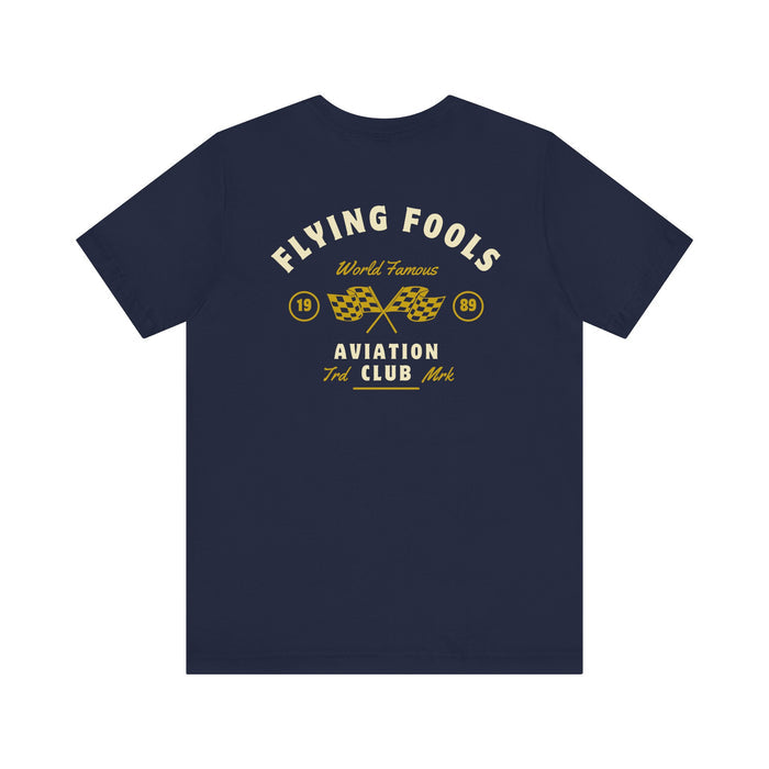 Aviation Club Tee — "Flying Fools" Racing Flag Graphic