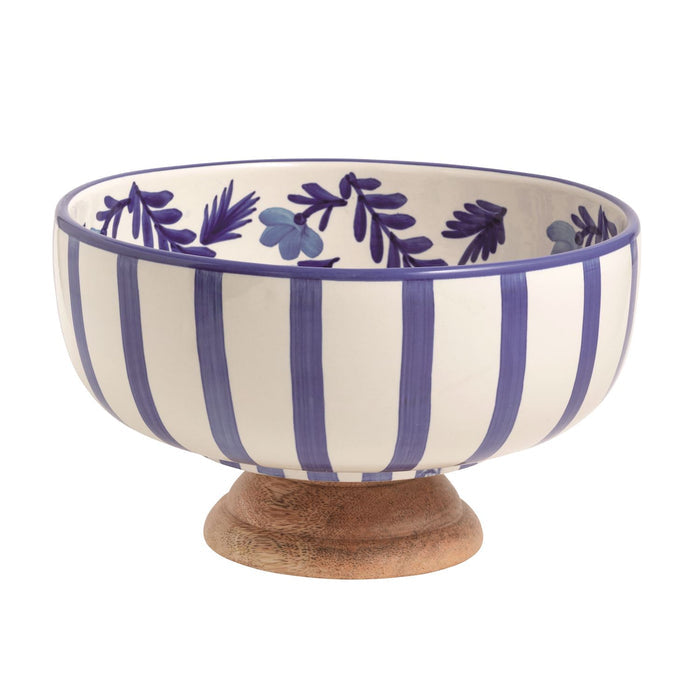 Blue Wood Pedestal Bowl - Madison's Niche
