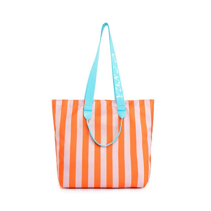 Close-up of Bold Color Striped Tote Bag in orange, easy for commuting and weekends.