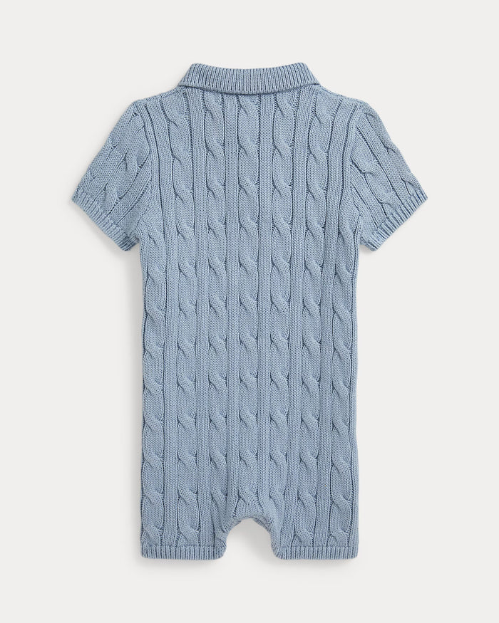 Cable-Knit Cotton Polo Shortall - Madison's Niche