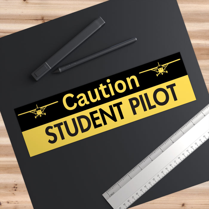 Caution Student Pilot Bumper Sticker — Yellow Safety Decal for Learner Pilots