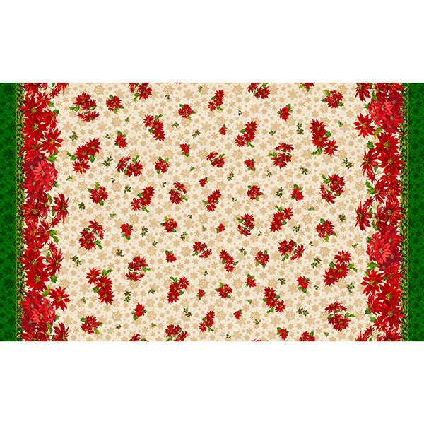 Christmas 60 " Wide Poinsettia Double Border on Cream 100% Cotton Fabric Price per Yard