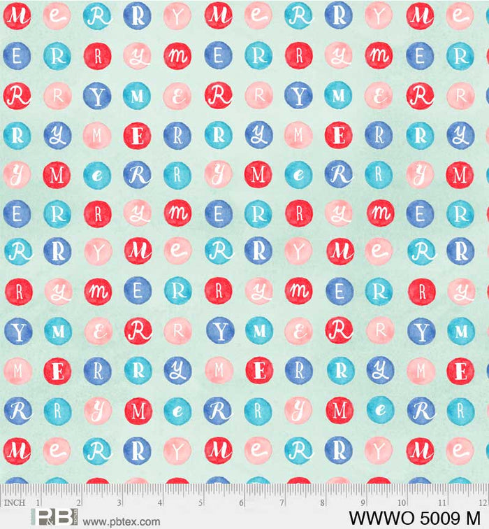 Christmas Merry Letters on Green Mint 100% Cotton Fabric Price per Yard