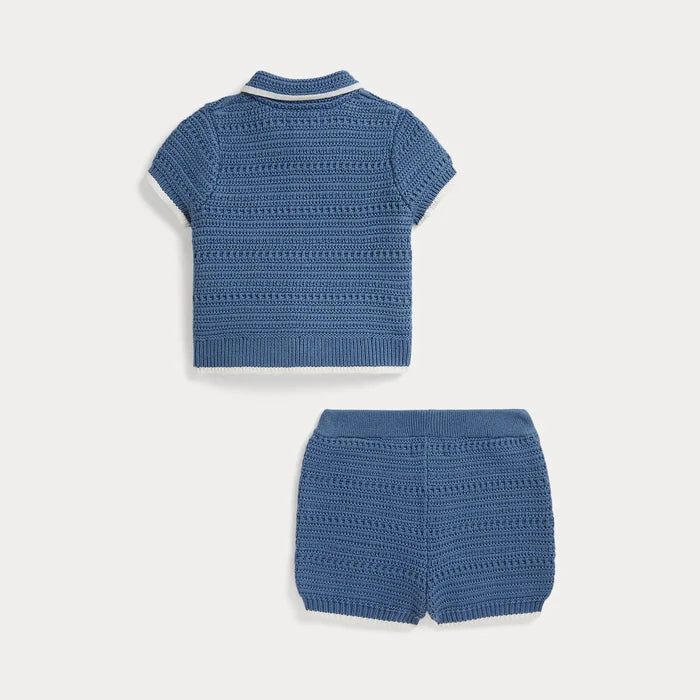 Crochet Shirt with Shorts in Blue - Madison's Niche