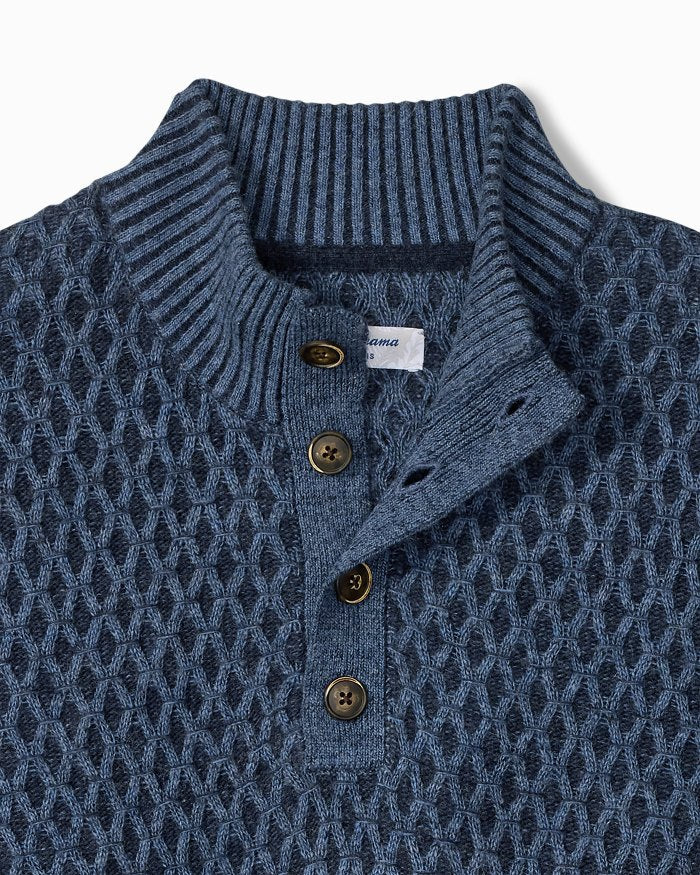 Cross Cable Button-Neck in Coastline - Madison's Niche