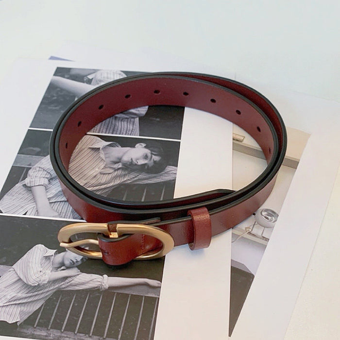 Front view of brown Double C Lady's Belt, classic trendy for daily commuting
