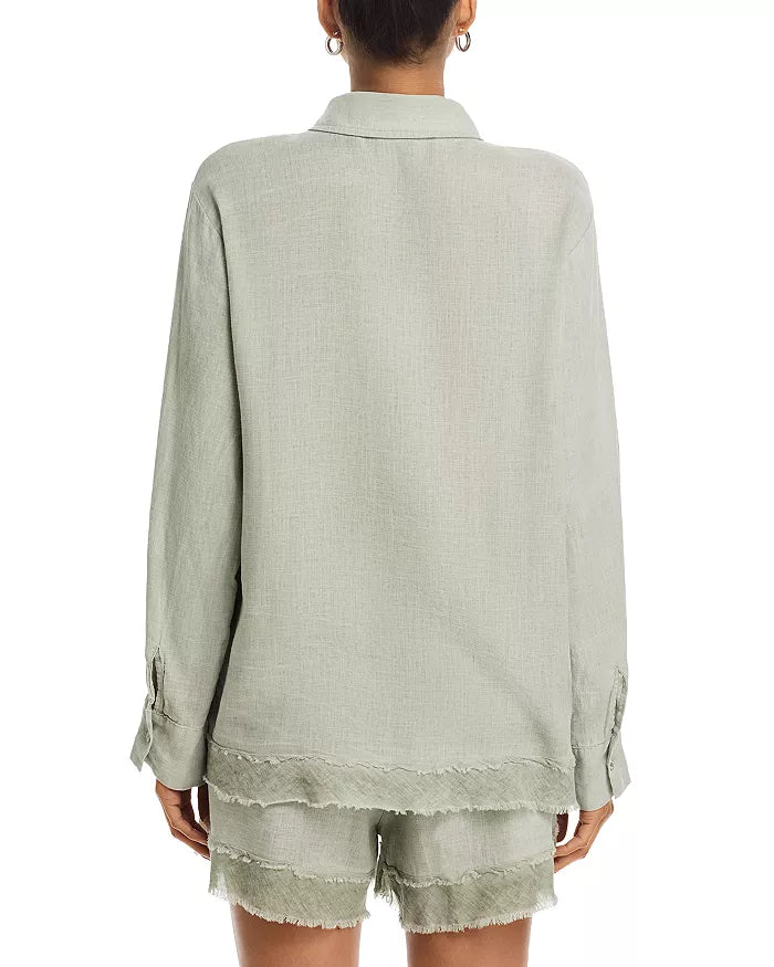 Drapy Linen Button Down in Sage - Madison's Niche