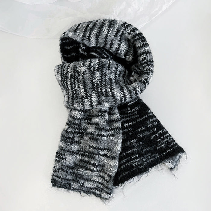 Close-up of Dual-Sided Aurora Texture Soft Scarf in gray and black, great for office layering and commuting.