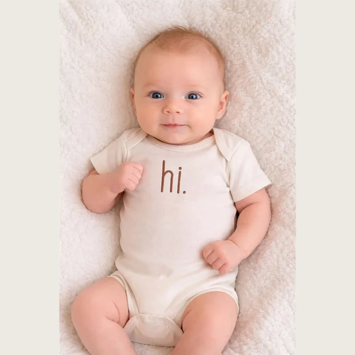 "Hi" Knit Onesie in Pecan