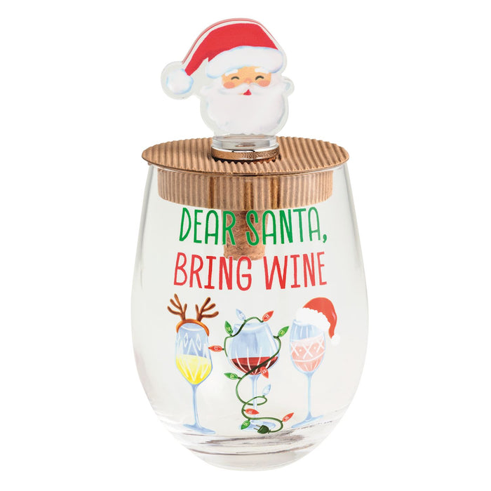 Holiday Wine Glass & Stopper Set