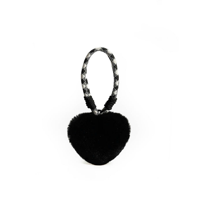 Front view of Love Fluff Bag Charm in black, ideal for everyday outfits and street style.