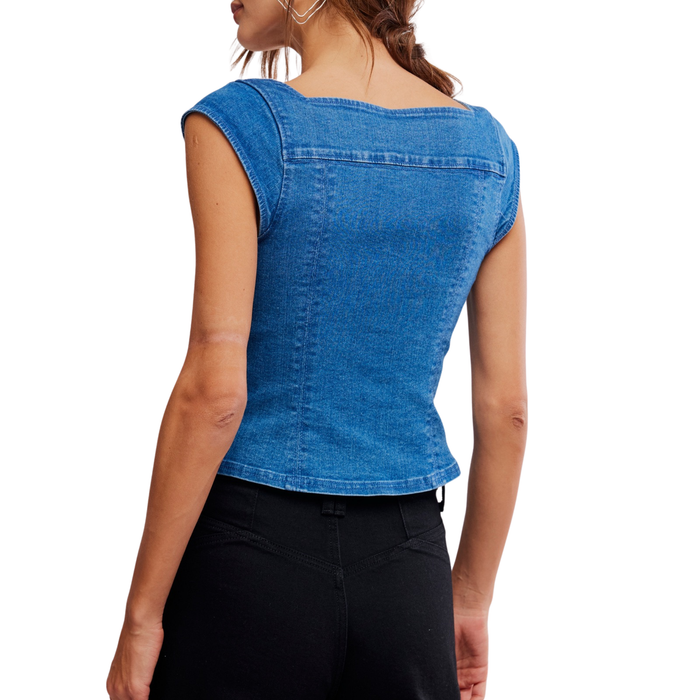 Marilyn Denim Corset in Skylight - Madison's Niche
