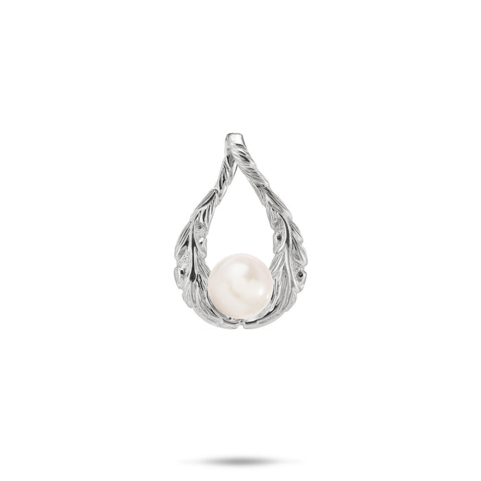 21mm Pick A Pearl Old English Scroll Pendant in Sterling Silver with a White Pearl on a white background
