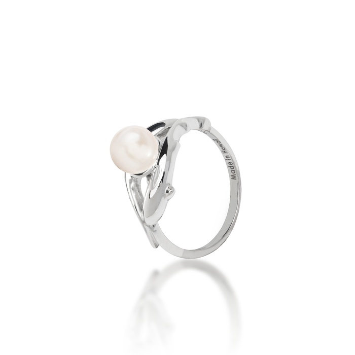 12mm Pick A Pearl Shark Ring in Sterling Silver with a White Pearl on a white background