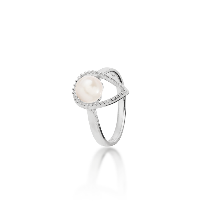 Pick A Pearl Teardrop Ring in Sterling Silver with a White Pearl on a white background