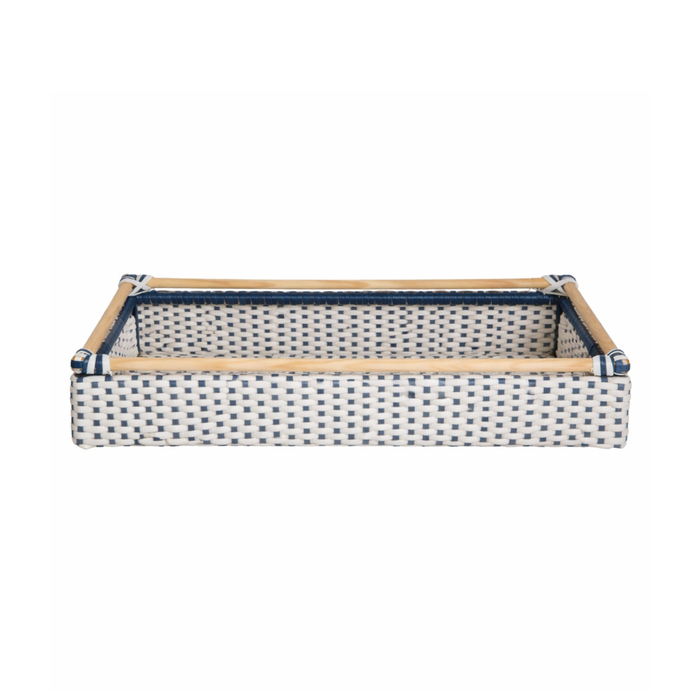 Rattan Plastic Blue White Tray - Madison's Niche