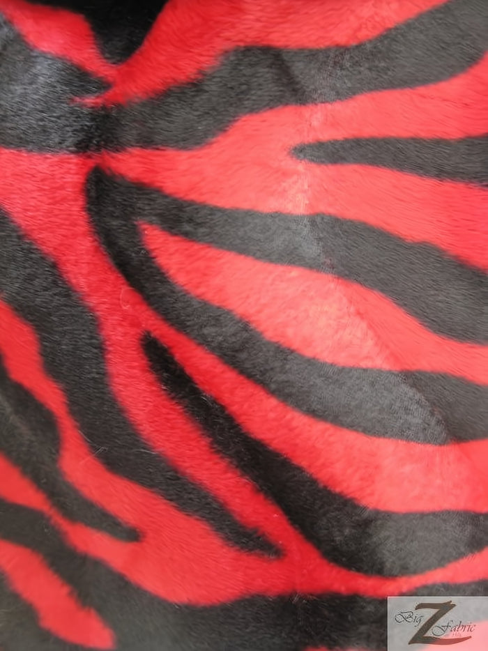 Red/Black Big Stripe Velboa Zebra Animal Short Pile Fabric / Sold By The Yard||color:Red/Black Zebra