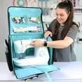 Rolling Sewing Machine Tote, Black & White Triangle Bag with Wheels & Telescoping Handle