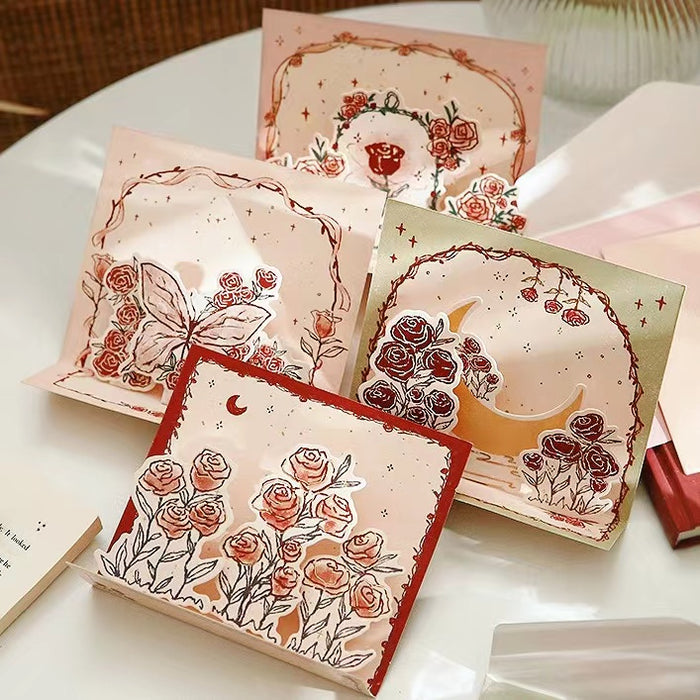 Four pieces of Rose Poetry Greeting Card show together with different patterns.