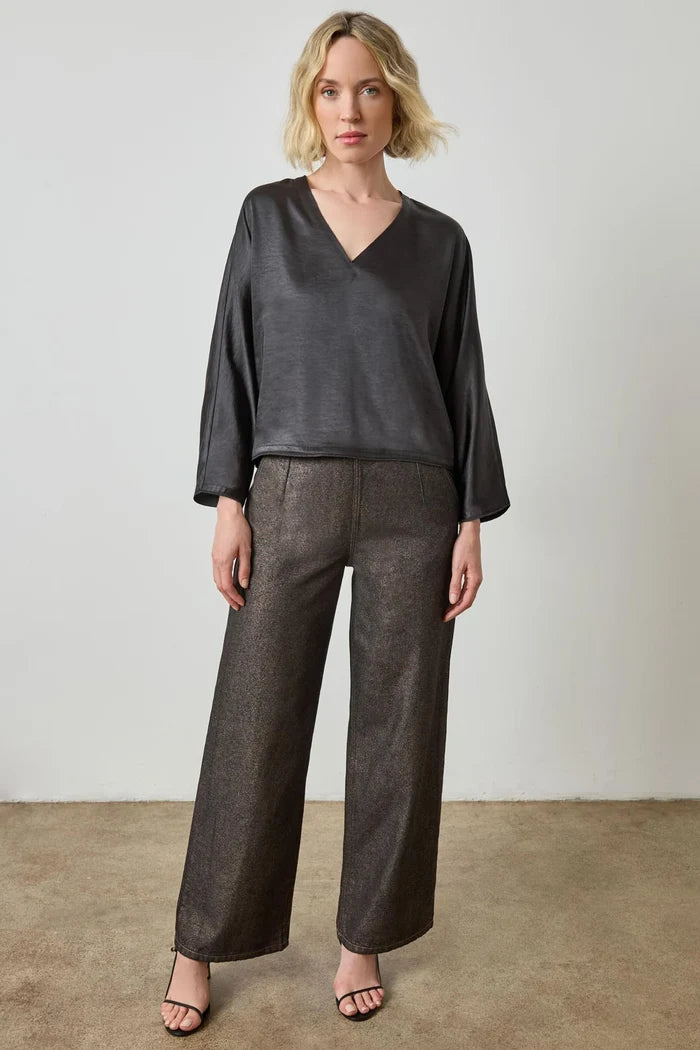 Satin V-Neck Dolman in Black - Madison's Niche