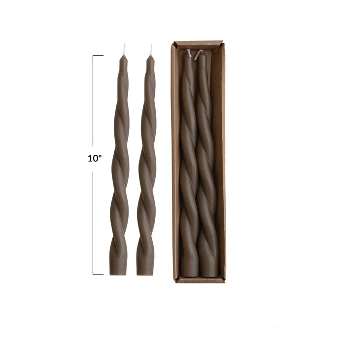 Set of 2 Twisted Taper Candles in Brown - Madison's Niche