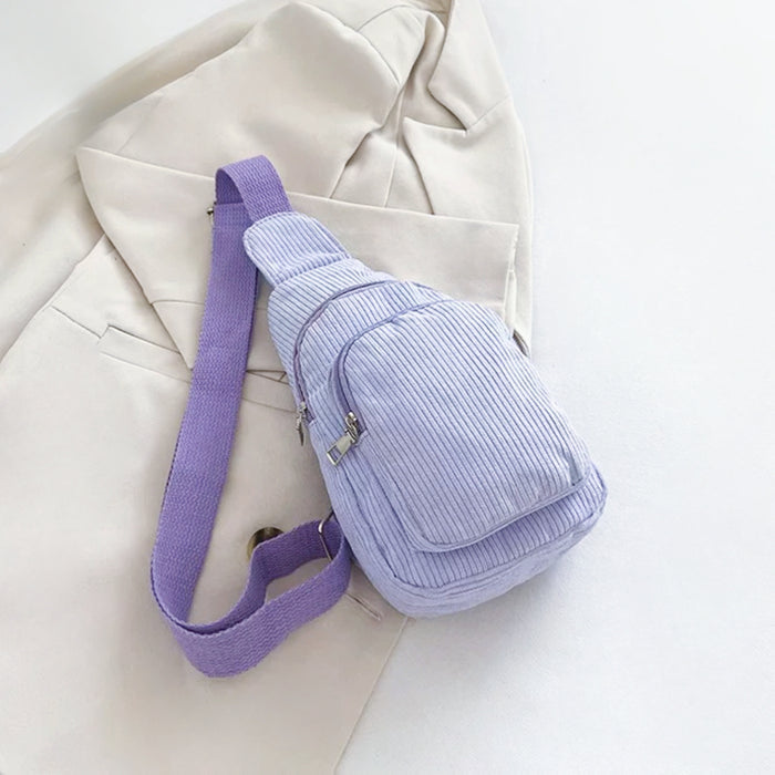 Folded view of purple Simple Corduroy Sling Bag, great for everyday carry and travel.