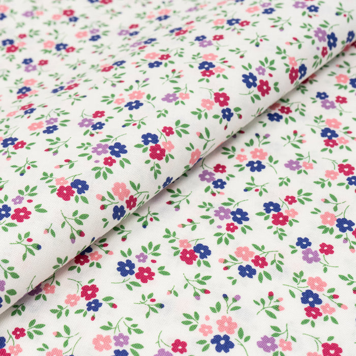 SINGER® Fabric, 100% Cotton, 44 Inch Wide, Purple Pink Flower On White, Cut by the Yard