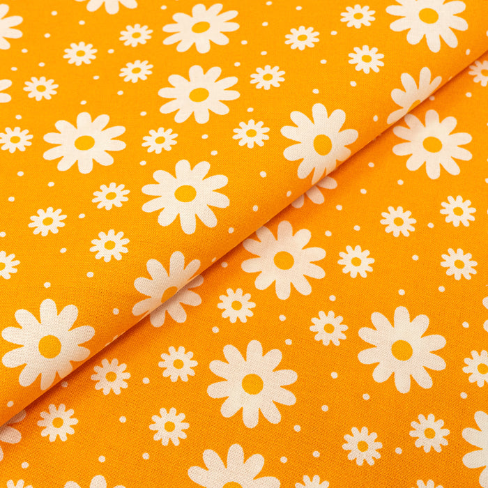 SINGER® Fabric, 100% Cotton, 44 Inch Wide, Small White Flowers On Yellow, Cut by the Yard