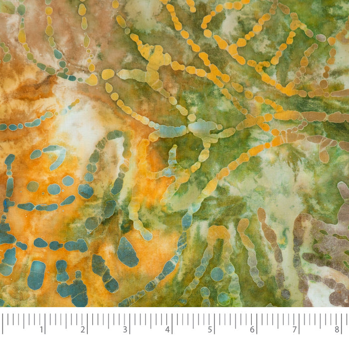 SINGER® Fabric 100% Cotton Batik Collection 42 inch Wide Green and Orange Leaves Cut by the Yard