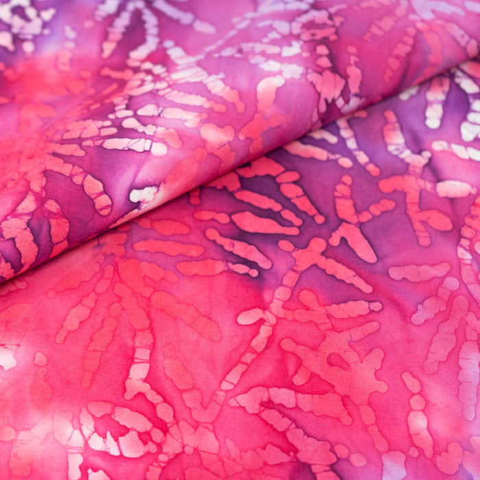 SINGER® Fabric 100% Cotton Batik Collection 42 inch Wide Pink and Purple Leaves Cut by the Yard