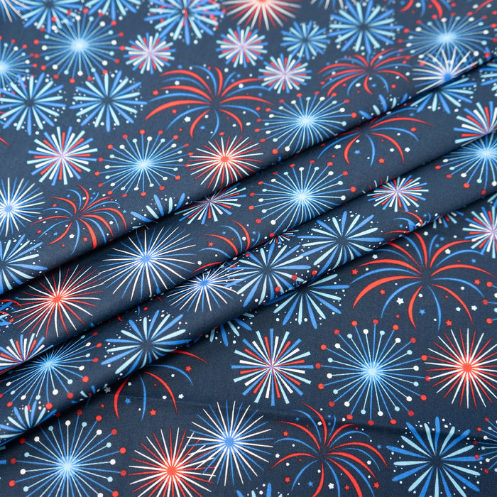 SINGER® Fabric, 100% Cotton, Patriotic Fireworks In Navy Sky, Cut by the Yard