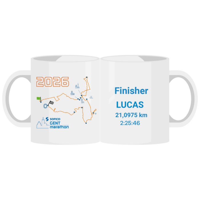 Sofico Gent Marathon - Mug finisher half marathon parcours