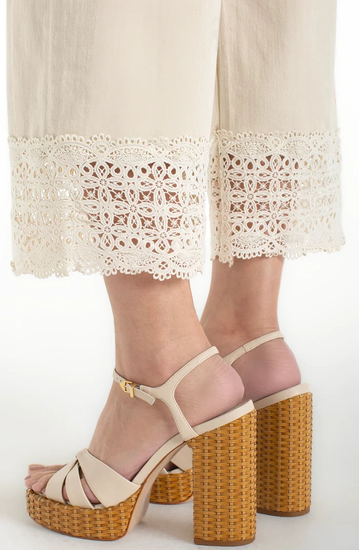 Stride Wide Leg With Lace Trim in Ercu - Madison's Niche