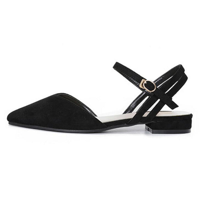 Woman's Fashion Adjustable Ankle Strap Buckle Pointed Toe Low Wedge Flat Sandals