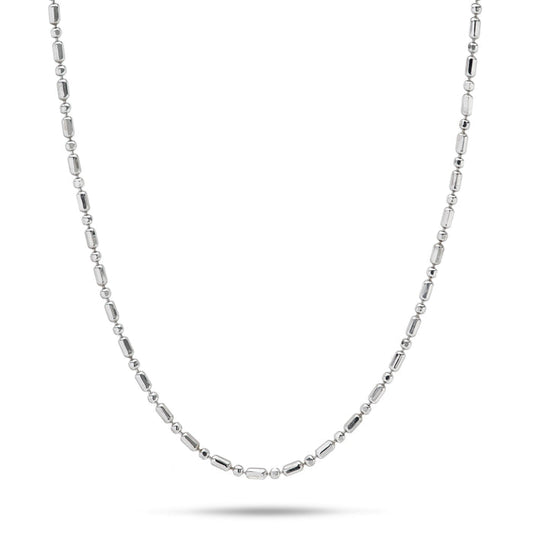 1.0mm Ball Bar Chain in Sterling Silver on a white background