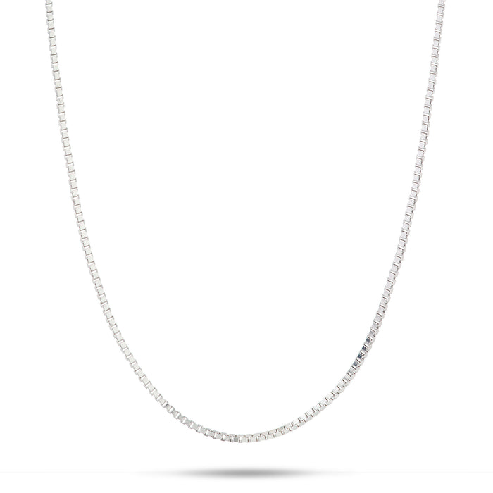 1.0mm Box Chain in Sterling Silver on a white background