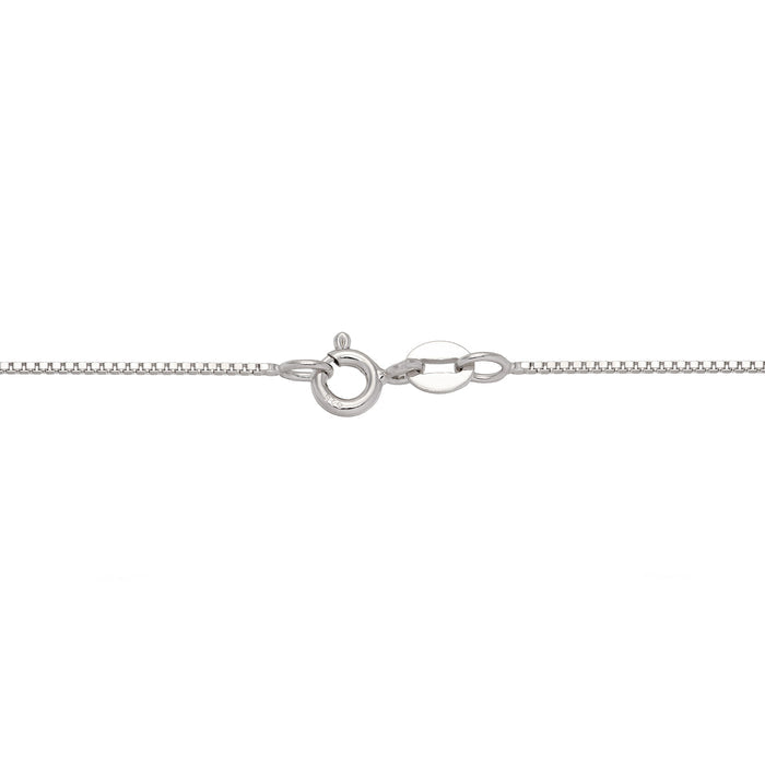 1.0mm Box Chain in Sterling Silver with O-Ring Clasp on a white background