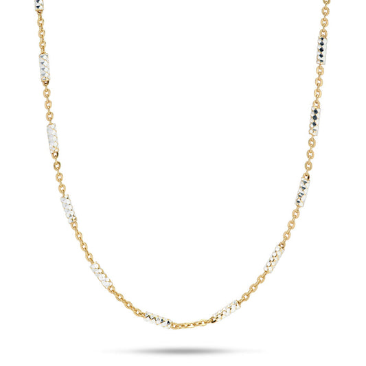 1.0mm Tube Chain in Yellow Gold and Sterling Silver on a white background