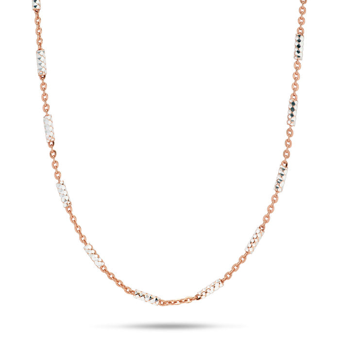 1.0mm Tube Chain in Rose Gold and Sterling Silver on a white background