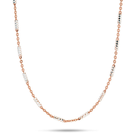 1.0mm Tube Chain in Rose Gold and Sterling Silver on a white background