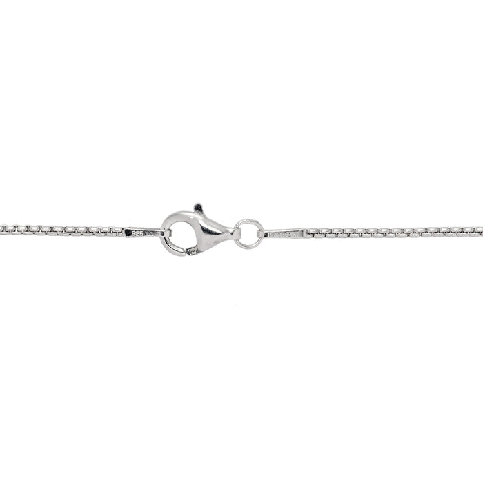 1.2mm Round Box Chain in Sterling Silver with Lobster Claw Clasp on a white background