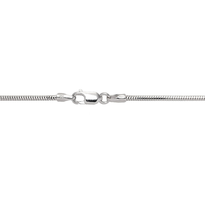 1.4mm Snake Chain in Sterling Silver with Lobster Claw Clasp on a white background