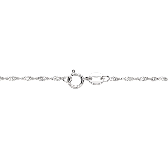 0.8mm Singapore Chain with detail shot of O-Ring Clasp on a white background