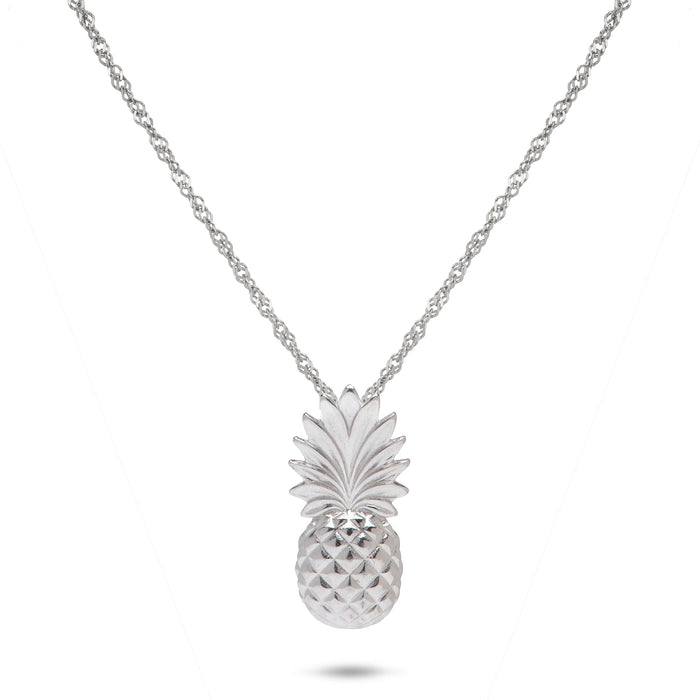 18" Pineapple Pendant Necklace in Sterling Silver on a White Background
