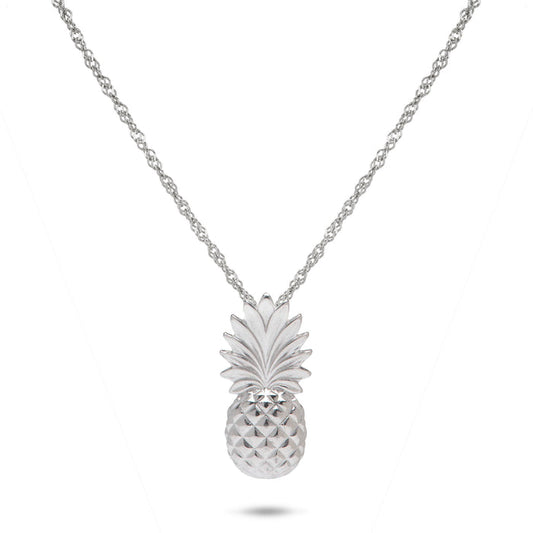 18" Pineapple Pendant Necklace in Sterling Silver on a White Background