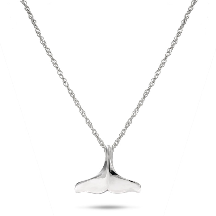 18" Whale Tail Pendant Necklace in Sterling Silver on a White background