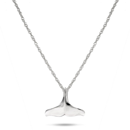 18" Whale Tail Pendant Necklace in Sterling Silver on a White background