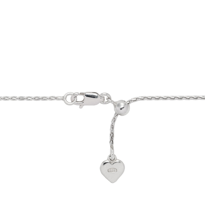 1.0mm Espiga Chain in Sterling Silver with Lobster Claw Clasp and Adjustable Ball Mechanism on a white background