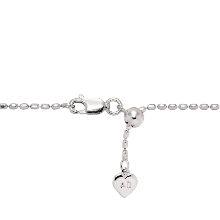 1.5mm Bar Chain in Sterling Silver with Lobster Claw Clasp and Adjustable Ball Mechanism on a white background